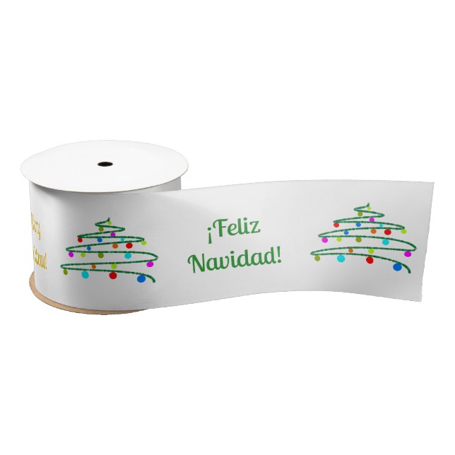 Colorful Polyglot Merry Christmas & Christmas Tree Satin Ribbon (Spool)