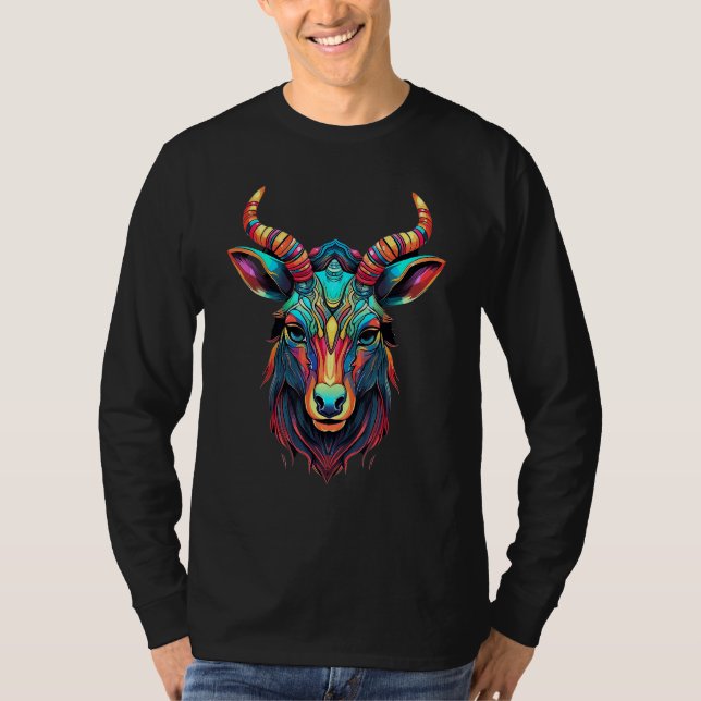 Colorful Polygon Geometric Kudu Antelope Pop Anima T-Shirt (Front)