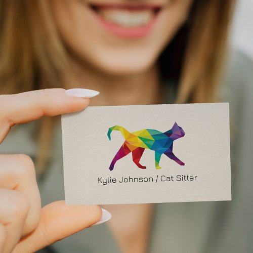 Colorful Polygonal Cat Illustration Cat Service Business Card