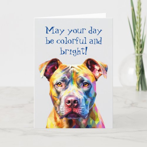 Colorful Polygonal Pit Bull Dog Greeting Card