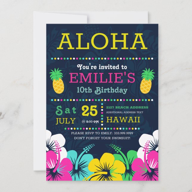 Colorful Polynesian birthday party invite (Front)