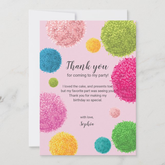 Colorful Pom Pom Birthday Thank You Card (Front)