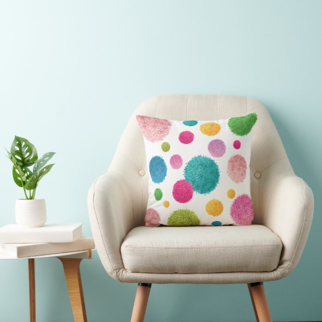 Colorful Pom Pom Girls Name Throw Pillow (Chair)