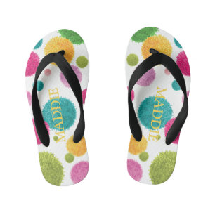 Colorful Pom Pom Print Personalized Kid's Flip Flops