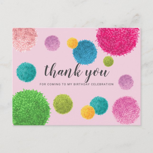 Colorful Pom Pom Thank You Postcard (Front)