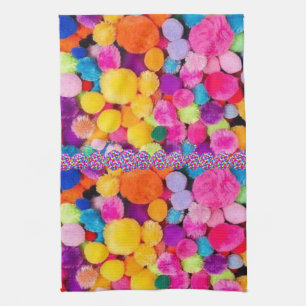 Colorful Pom Poms Kitchen Hand Towel