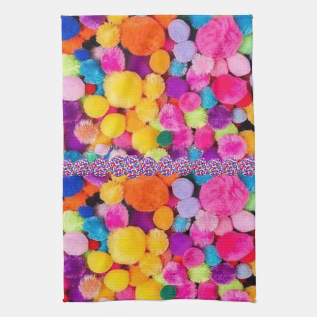 Colorful Pom Poms Kitchen Hand Towel (Vertical)