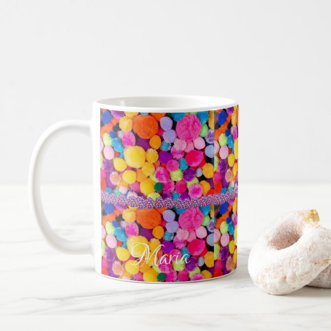 Colorful Pom Poms Mug (With Donut)