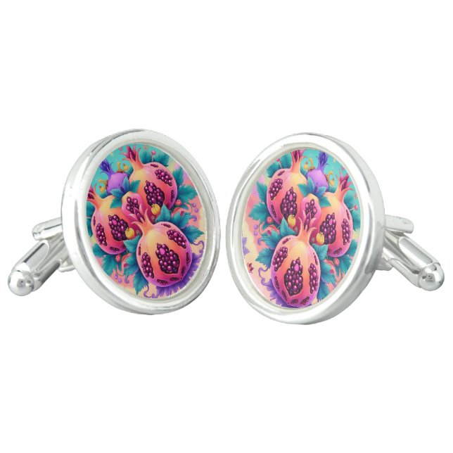 Colorful Pomegranate Cufflinks (Angled)