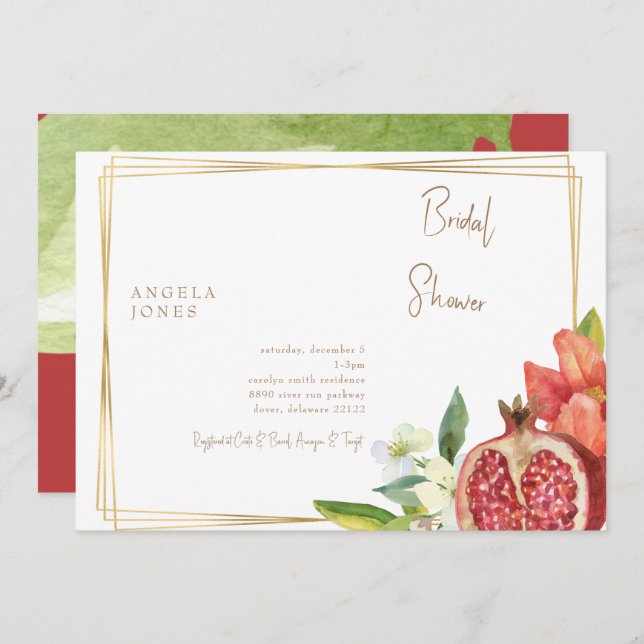 Colorful Pomegranate Foliage Bridal Shower Invitation (Front/Back)