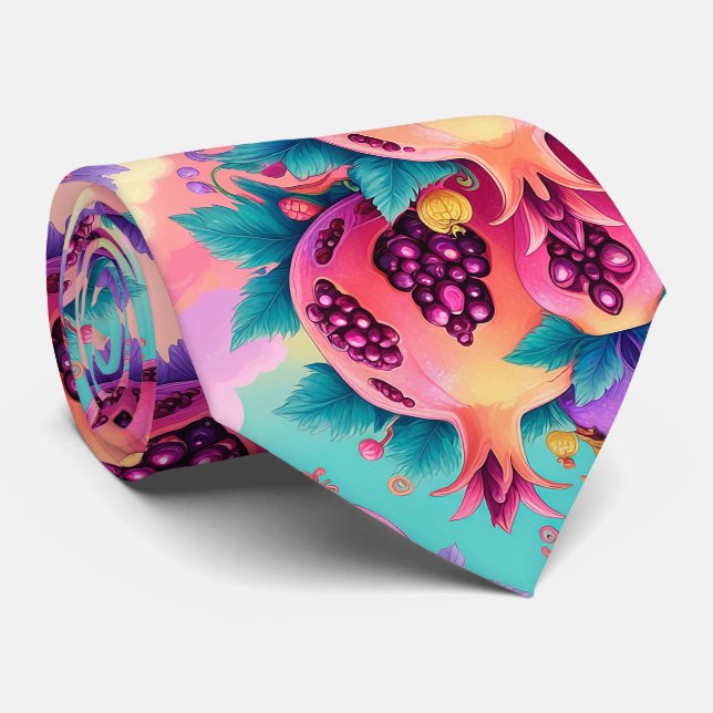 Colorful Pomegranate Neck Tie (Rolled)