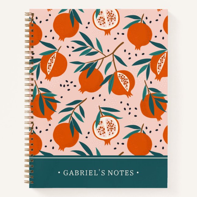 Colorful Pomegranate Pattern | Add Your Name Notebook (Front)