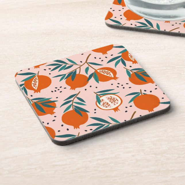Colorful Pomegranate Pattern Beverage Coaster (Left Side)