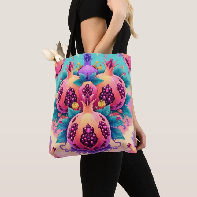 Colorful Pomegranate Tote Bag (Close Up)