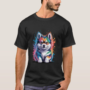 Colorful Pomsky Art Cute Watercolor Style Pomsky D T-Shirt