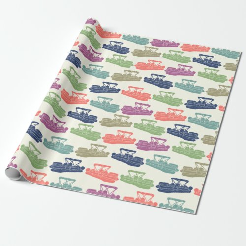 Colorful Pontoon Boats Patterned Boating Gift Wrapping Paper