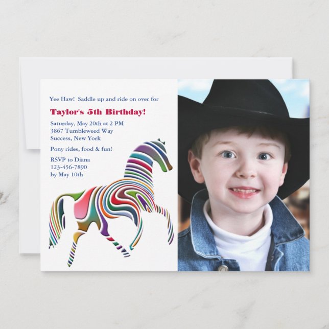 Colorful Pony Photo Birthday Party Invitation (Front)