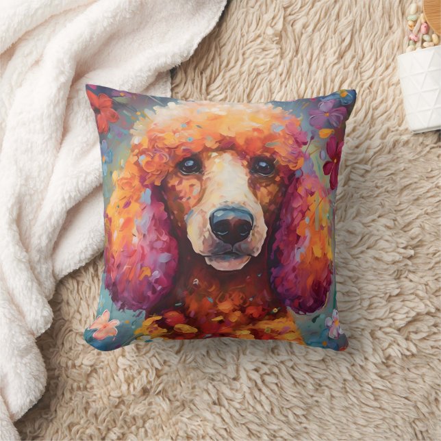Colorful Poodle Throw Pillow (Blanket)