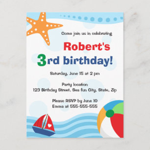 Colorful pool or beach party invitation for kids