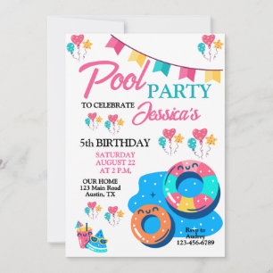 Colorful Pool Party Birthday Invitation