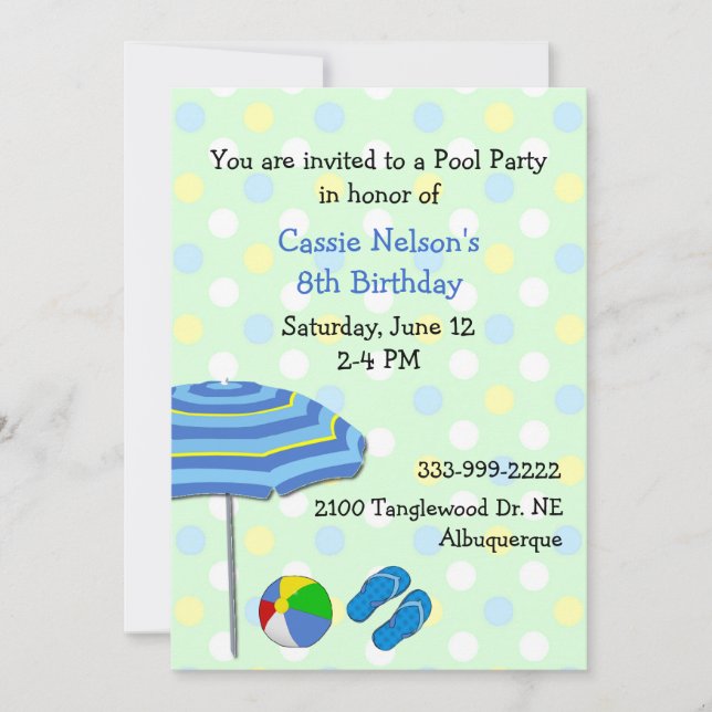 Colorful Pool Party Birthday Invitation (Front)