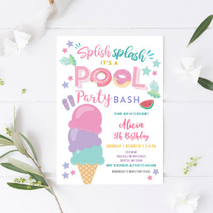 Colorful Pool Party Birthday Invitation