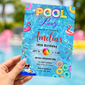 Colorful Pool Party Birthday Party Invitation 