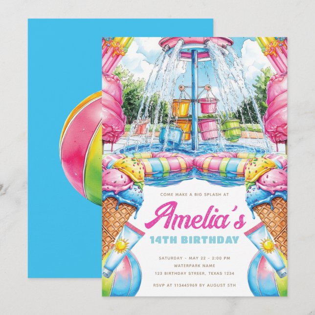 Colorful Pool Party Birthday Waterpark  Invitation (Front/Back)