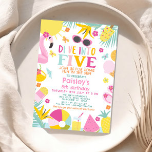 Colorful Pool Party Dive Into Five 5th Birthday Invitation