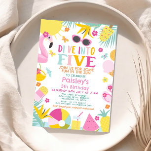 Colorful Pool Party Dive Into Five 5th Birthday Invitation