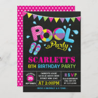 Colorful Pool Party Girls Birthday Swimming Invitation