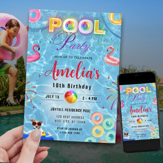 Colorful Pool Party Invitation | Birthday Party