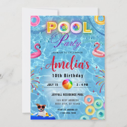 Colorful Pool Party Invitation  Birthday Party