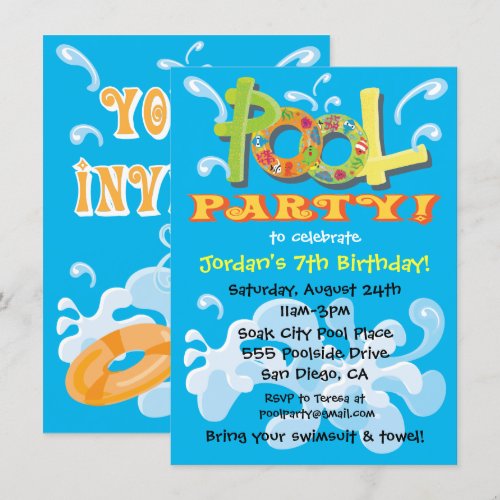 Colorful Pool Party Invitations