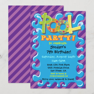 Colorful Pool Party Invitations