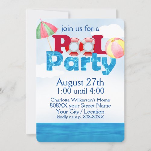 Colorful Pool Party on a Sunny Day Invitation