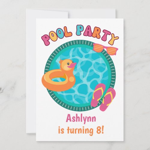 Colorful Pool Party Summer Birthday Invitation