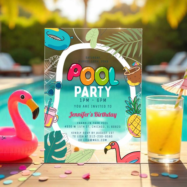 Colorful Pool Party | Swimming Birthday Acrylic Invitations (Creator Uploaded)