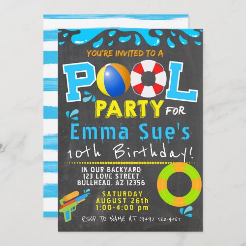 Colorful Pool Party Water Gun Birthday Invitation