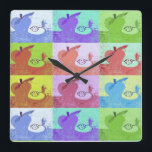 Colorful Pop Art Apple Square Wall Clock<br><div class="desc">Enjoy a bright and colorful style pop art "apple" wall clock wherever you want a splash of color.</div>