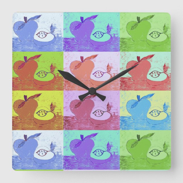Colorful Pop Art Apple Square Wall Clock (Front)