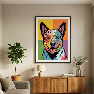 Colorful Pop Art Australian Cattle Dog Portrait Poster