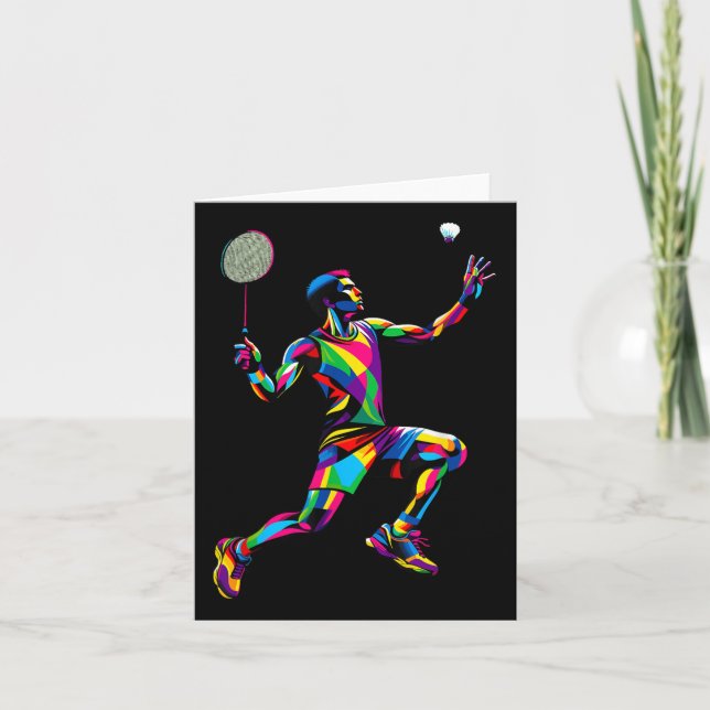 Colorful Pop Art Badminton Player Shuttle Badminto Card (Front)
