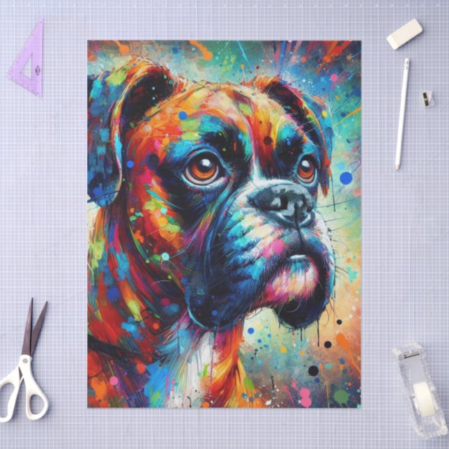 Colorful Pop Art Boxer Dog Decoupage  Tissue Paper (Craft)