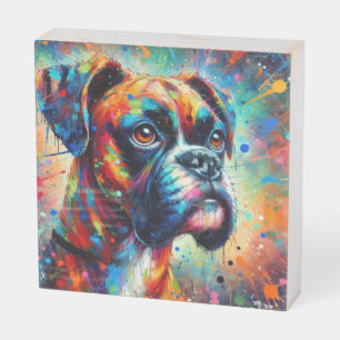 Colorful Pop Art Boxer Dog Dogs Teal Blue Puppy Wooden Box Sign