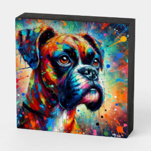 Colorful Pop Art Boxer Dog Dogs Teal Blue Puppy Wooden Box Sign