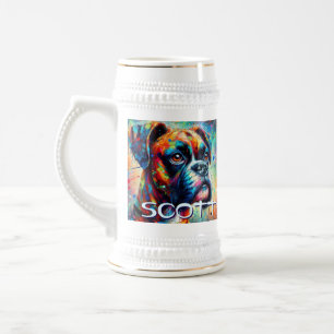 Colorful Pop Art Boxer Dog Personalized Teal Blue Beer Stein