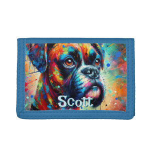 Colorful Pop Art Boxer Dog Personalized Tri-fold Wallet