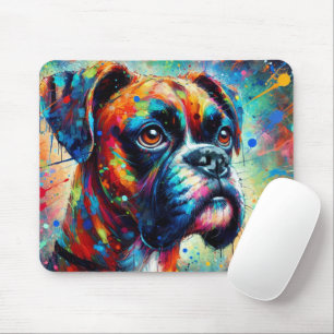 Colorful Pop Art Boxer Dog Puppy Teal Blue Green Mouse Pad