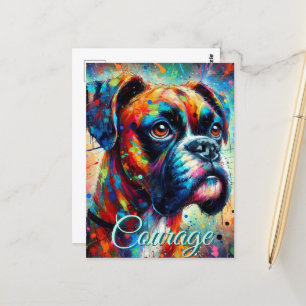 Colorful Pop Art Boxer Dog Teal Blue Dogs Postcard